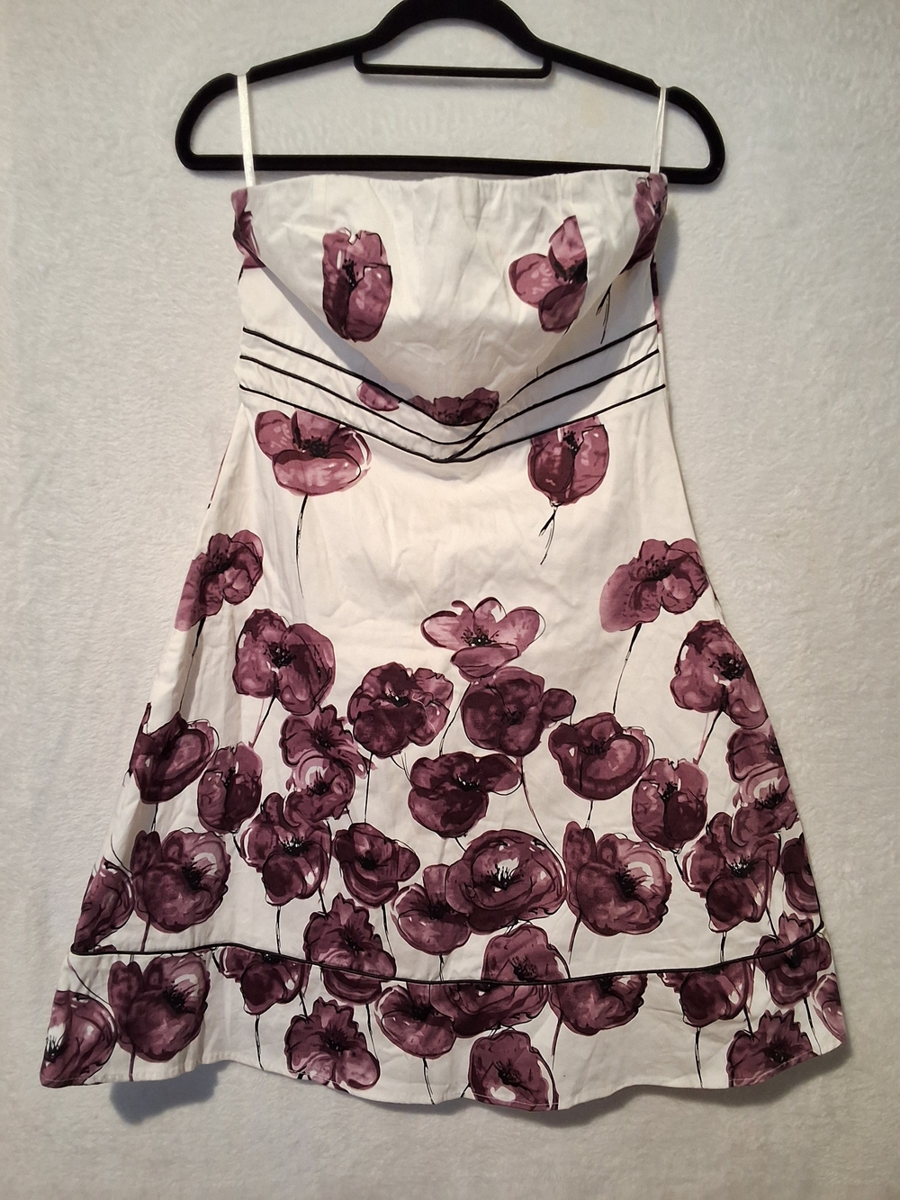 Romy White Strapless Mini Dress with Purple Floral Print